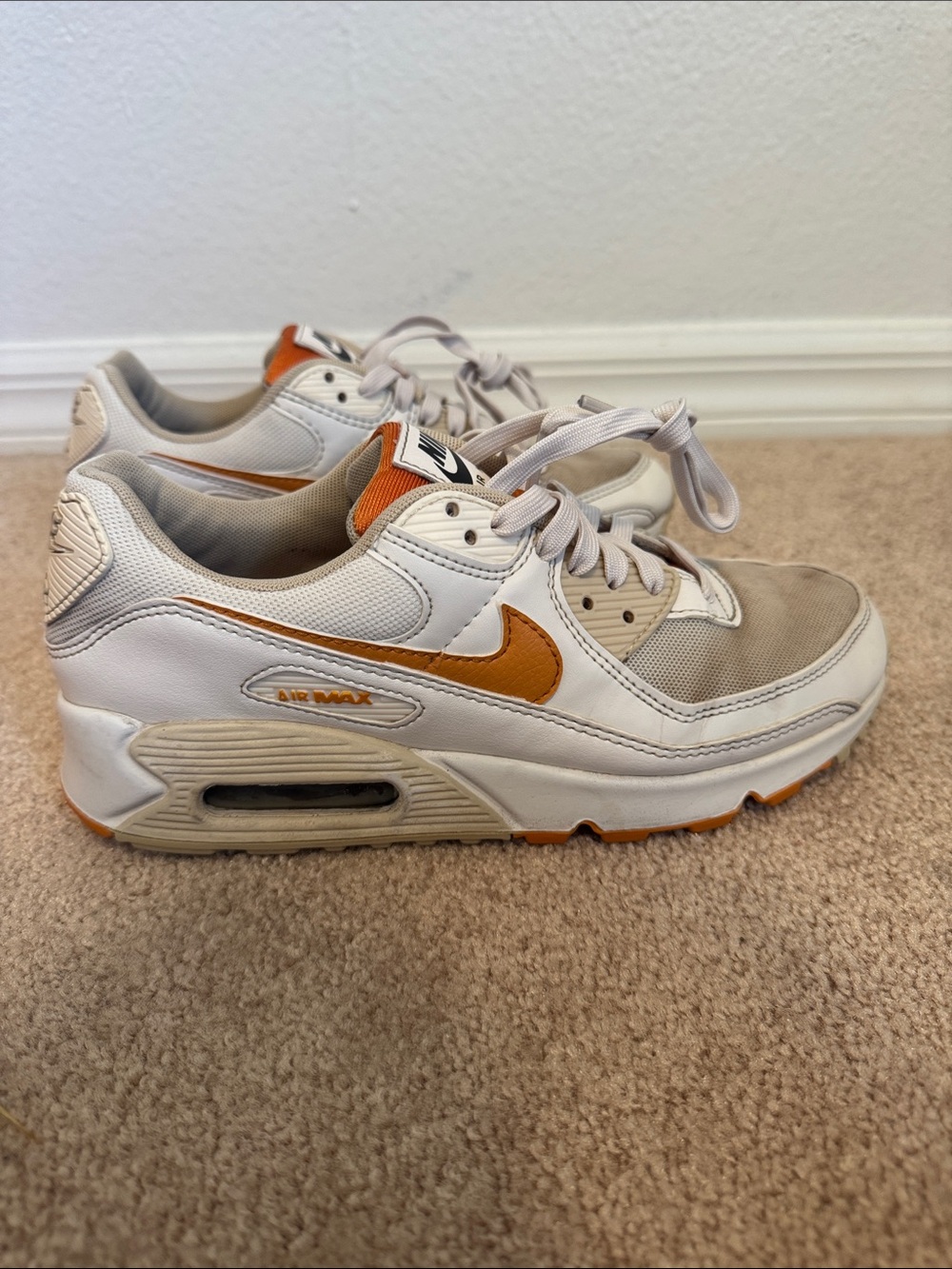 Nike White and Orange Air Max 90 SE